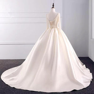 Sequins Beaded V Neck Champagne Wedding Dresses Ball Gowns With Sleeves