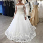 Load image into Gallery viewer, A-line Off The Shoulder Long Sleeves Lace Wedding Dresses Plus Size
