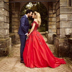 Cargar imagen en el visor de la galería, Off-the-shoulder Red Satin Ball Gowns Wedding Dresses Lace Beaded
