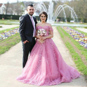 Charming Lace Appliques Prom Dresses Long Tulle Off The Shoulder Evening Gowns