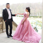 Load image into Gallery viewer, Charming Lace Appliques Prom Dresses Long Tulle Off The Shoulder Evening Gowns
