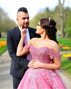 Charming Lace Appliques Prom Dresses Long Tulle Off The Shoulder Evening Gowns