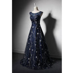 Load image into Gallery viewer, Illusion Scoop Neck Long Tulle Sequins Evening Gowns
