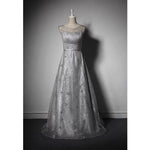 Load image into Gallery viewer, Illusion Scoop Neck Long Tulle Sequins Evening Gowns

