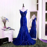 Load image into Gallery viewer, Gorgeous V- Neck Open Back Lace Evening Dresses Mermaid Prom Gowns 2018
