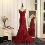 Load image into Gallery viewer, Gorgeous V- Neck Open Back Lace Evening Dresses Mermaid Prom Gowns 2018
