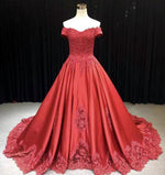 Load image into Gallery viewer, Lace Embroidery Satin Sweep Train Wedding Dresses Ball Gowns
