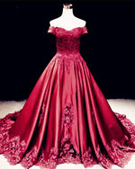 Cargar imagen en el visor de la galería, Lace Embroidery Satin Sweep Train Wedding Dresses Ball Gowns
