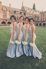 Afbeelding in Gallery-weergave laden, Simple Satin V-neck  Long Mermaid Bridesmaid Dresses
