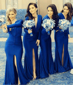 Load image into Gallery viewer, Long Sleeves Open Back Mermaid V-neck Bridesmaid Dresses
