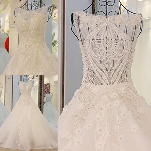vintage scoop neck pearl and crystal beaded ball gowns wedding dresses 2017