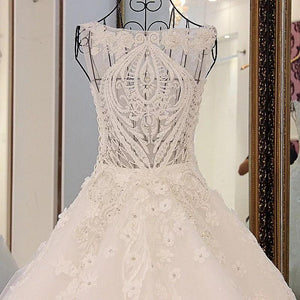 vintage scoop neck pearl and crystal beaded ball gowns wedding dresses 2017