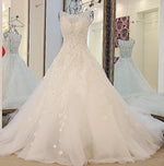 Load image into Gallery viewer, vintage scoop neck pearl and crystal beaded ball gowns wedding dresses 2017
