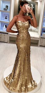 Luxury Sequins Sweetheart Floor Length Mermaid Evening Dresses