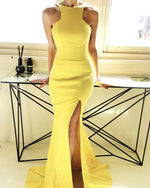 Load image into Gallery viewer, Yellow-Evening-Dresses-Mermaid-Backless-Prom-Gowns
