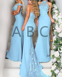 Elegant Lace Halter Long Jersey Bridesmaid Dresses Mermaid Formal Gowns