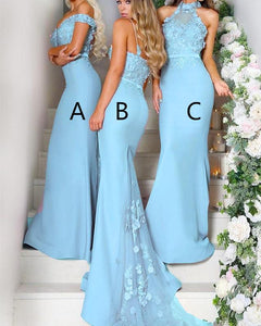 Luxurious Lace Flower Long Jersey Court Train Mermaid Bridesmaid Dresses