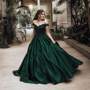 Gorgeous Lace Flower Beaded V-neck Emerald Green Prom Dress Ball Gowns