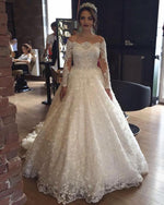 Load image into Gallery viewer, Illusion Neckline Long Sleeves Lace Wedding Dresses Ball Gowns
