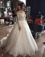 Load image into Gallery viewer, Illusion Neckline Long Sleeves Lace Wedding Dresses Ball Gowns
