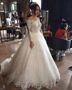 Illusion Neckline Long Sleeves Lace Wedding Dresses Ball Gowns