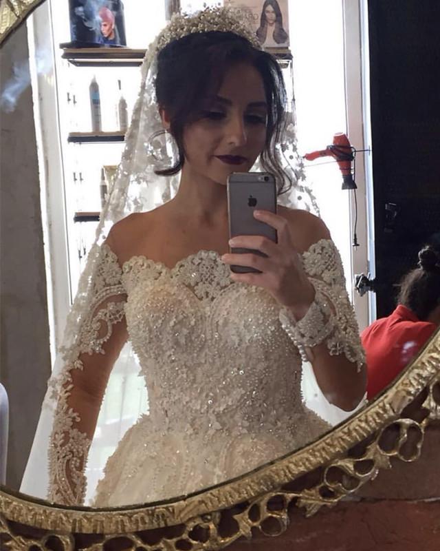 Illusion Neckline Long Sleeves Lace Wedding Dresses Ball Gowns