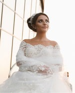 Cargar imagen en el visor de la galería, Illusion Neckline Long Sleeves Lace Wedding Dresses Ball Gowns
