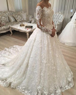 Load image into Gallery viewer, Illusion Neckline Long Sleeves Lace Wedding Dresses Ball Gowns
