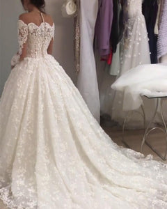 Illusion Neckline Long Sleeves Lace Wedding Dresses Ball Gowns