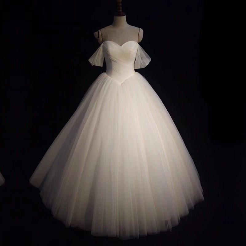 Sexy Pleated Sweetheart Tulle Ball Gowns Wedding Dresses Off-the-shoulder