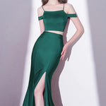 Load image into Gallery viewer, Mermaid Style Long Green Jersey Two Piece Prom Dresses 2018
