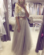 Afbeelding in Gallery-weergave laden, Two Piece Wedding Dresses Tulle Floor Length With Lace Crop
