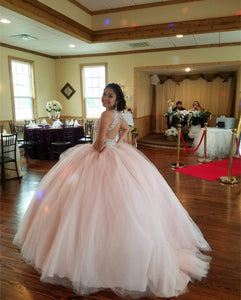 Sequin Beaded Scoop Neckline Tulle Backless Quinceanera Dresses Ball Gowns
