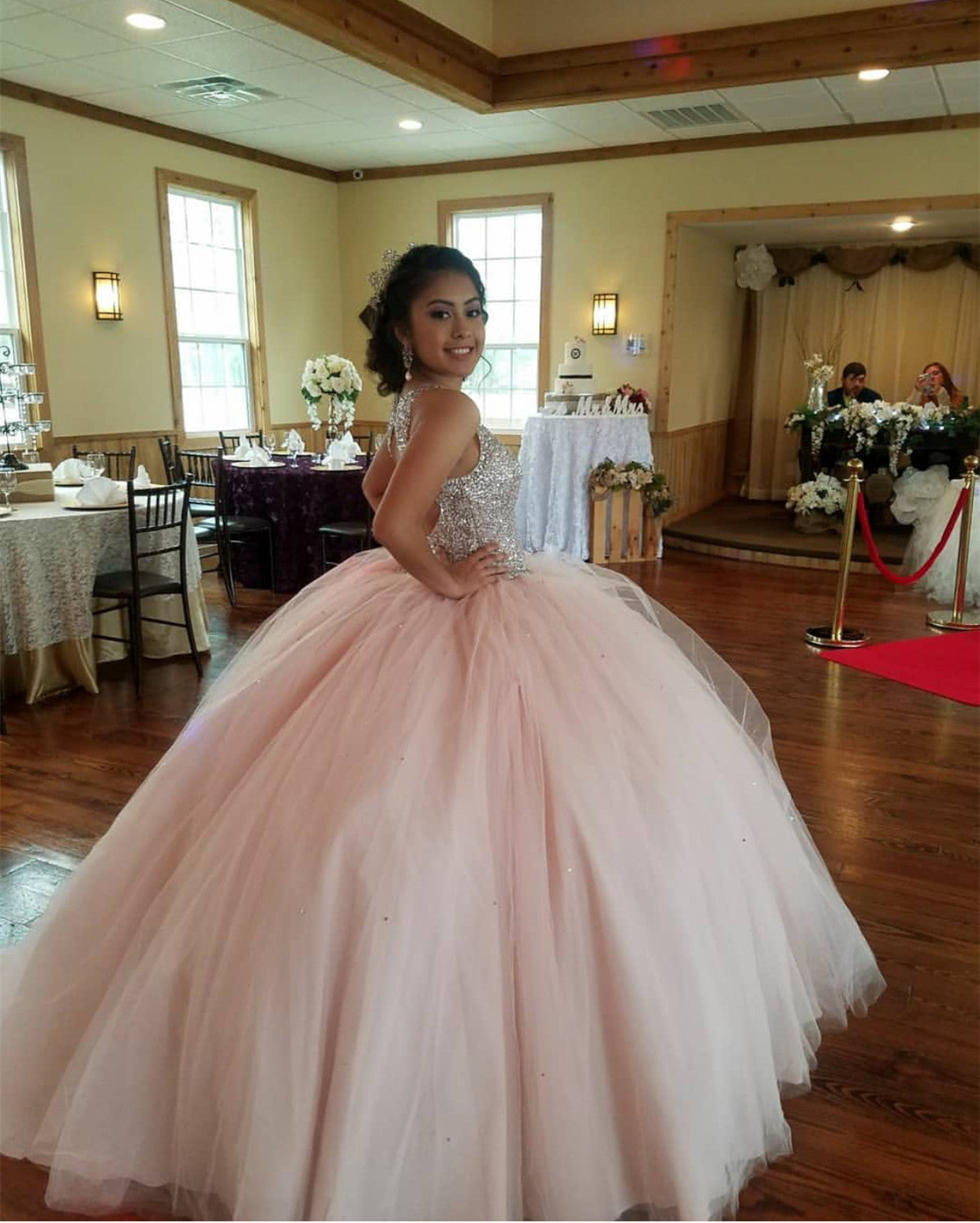 Sequin Beaded Scoop Neckline Tulle Backless Quinceanera Dresses Ball Gowns