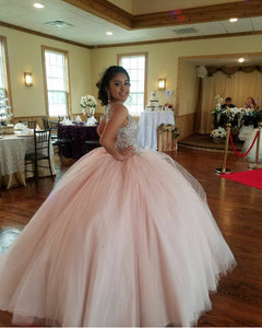 Sequin Beaded Scoop Neckline Tulle Backless Quinceanera Dresses Ball Gowns