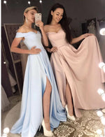 Cargar imagen en el visor de la galería, Long Bridesmaid Dresses Off Shoulder Satin Split Gowns
