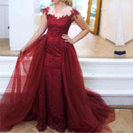 Cargar imagen en el visor de la galería, Modest Lace Appliques Cap Sleeves Tulle Mermaid Prom Dresses
