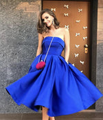 Load image into Gallery viewer, Gold Satin Strapless Ball Gowns Prom Dresses Knee Length Evening Dress
