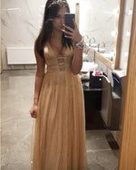 Cargar imagen en el visor de la galería, Sexy Plunge V-neck Long Sequins Prom Dresses
