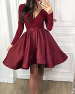 Load image into Gallery viewer, Modest Velvet Long Sleeves Satin Ruffles Homecoming Dresses
