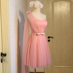 Load image into Gallery viewer, Short Pink Tulle Pleated Bridesmaid Dresses One Shoulder

