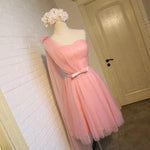 Load image into Gallery viewer, Short Pink Tulle Pleated Bridesmaid Dresses One Shoulder
