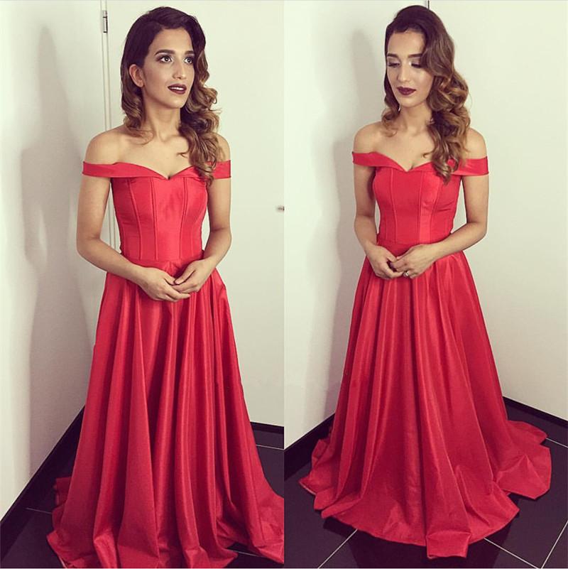 Red Satin Off The Shoulder Bridesmaid Dresses For Wedding Party
