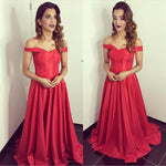 Load image into Gallery viewer, Red Satin Off The Shoulder Bridesmaid Dresses For Wedding Party
