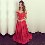 Load image into Gallery viewer, Red Satin Off The Shoulder Bridesmaid Dresses For Wedding Party
