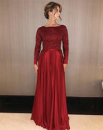 Afbeelding in Gallery-weergave laden, Long Sleeves Floor Length Satin Evening Dresses Sequin Beaded
