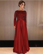 Afbeelding in Gallery-weergave laden, Long Sleeves Floor Length Satin Evening Dresses Sequin Beaded
