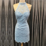 Load image into Gallery viewer, Elegant High Neck Open Back Lace Homecoming Dresses Sheath Party Dress
