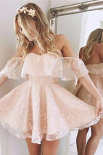 Load image into Gallery viewer, Short A-line Ruffle Sleeves Lace Homecoming Dresses For Graduation Party
