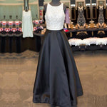 Load image into Gallery viewer, Jewelry Neck Sequins Beaded Long Satin Open Back Prom Dresses 2018
